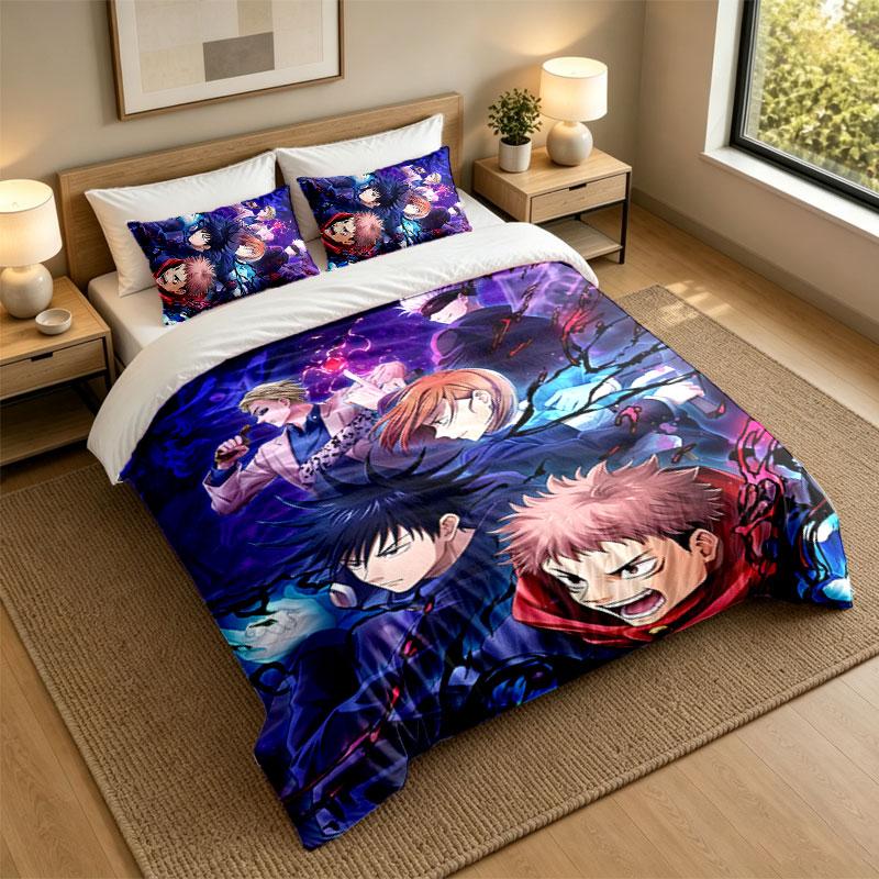 3Pcs Bedding SetJujutsu Kaisen Soft Bed Sheet and Two Pillowcases Home Bedroom Decor