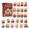 Christmas Home Decor Piggy Family Advent Calendar, 2D Flat Acrylic 24 Days Hanging Surprise Gift Box Ornaments, Decorative Countdown for Holiday Party