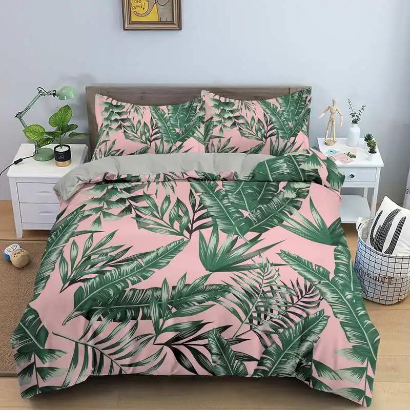 Comforter Leaves Bedding Set Single / Double King Size With Pillow Case 2 3 Piece