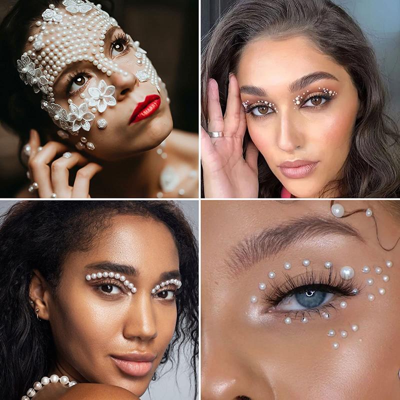 220pcs Mix 3/4/5/6mm Hair Pearls Stick On Self Adhesive Pearls Stickers Face Pearls For Hair Face Makeup Nail DIY Crafts