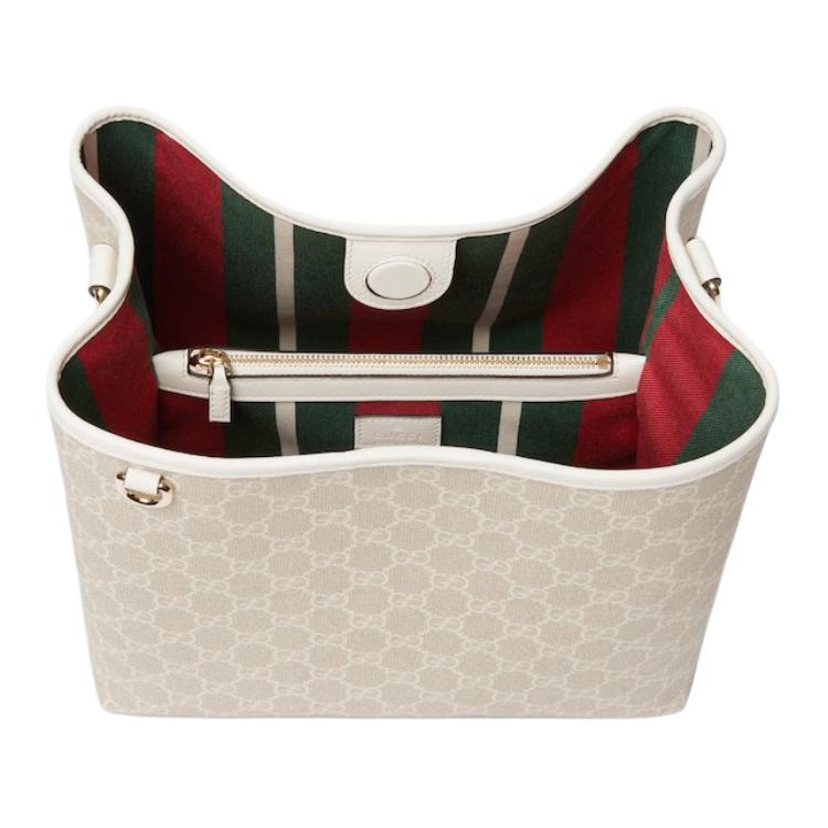 Gucci GG Emblem Logo Print GG Monogram Coated Canvas Shoulder Tote Bag Small Women handbags Beige White 815103-FAD6L-9641