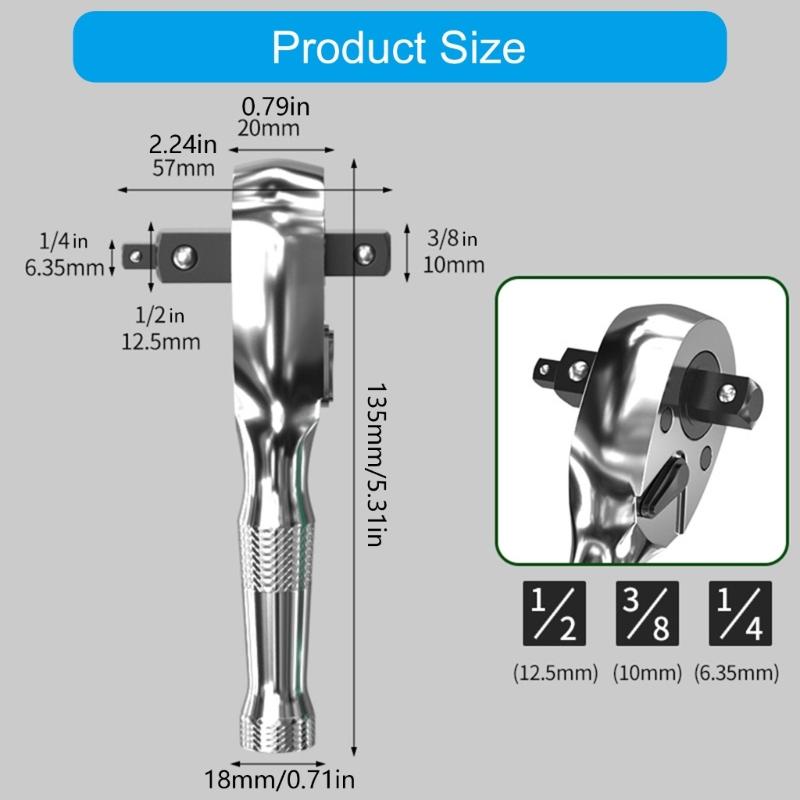 Быстросъемная реверсивная трещотка 1/4", 3/8", 1/2" Приводной трещоточный ключ, Квадратный приводной торцевой ключ с 72 зубьями