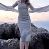 Женское полосатое трикотажное платье на подтяжках, летняя безрукавка, облегающая длинная юбка для отдыха на море, юбка для бедер