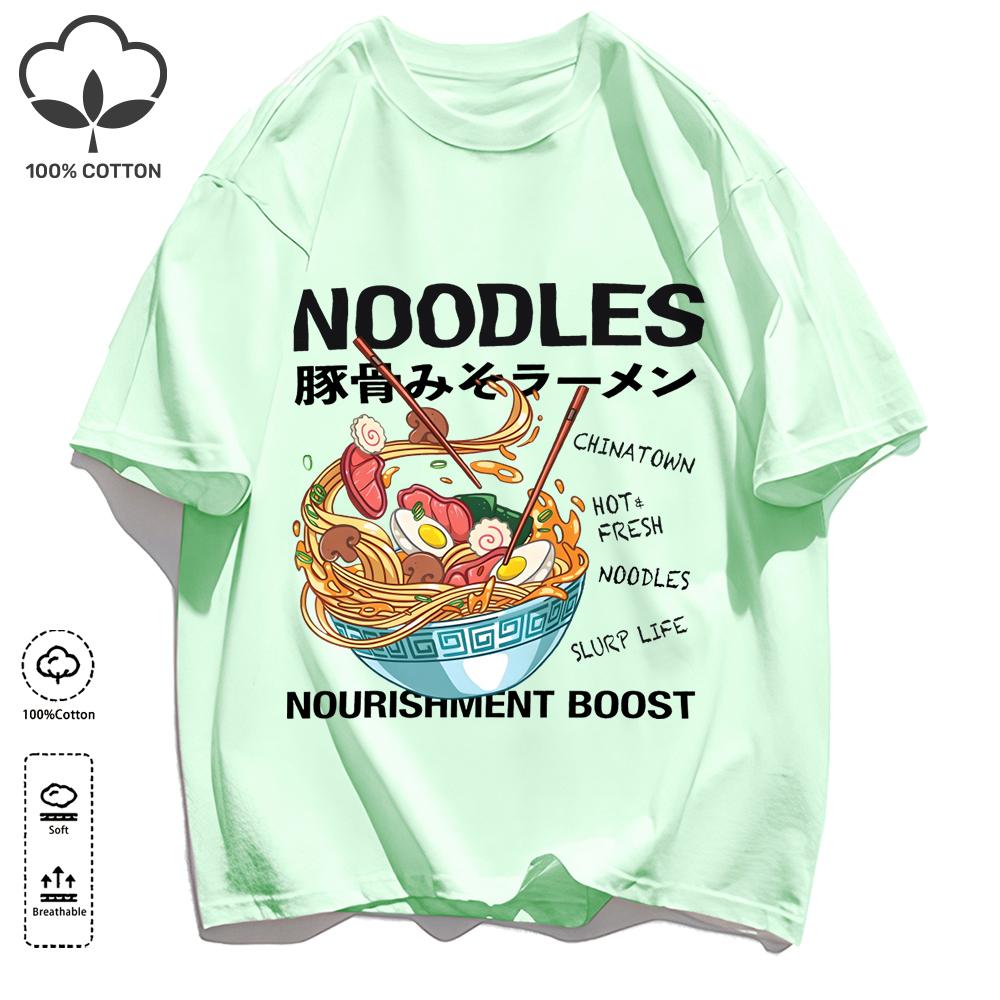 Delicious Pork Bone Lamian Noodles Unisex Retro T-Shirts Casual Cotton Tee O-Neck Fashion T-Shirt Loose Unisex Summer Basics Top