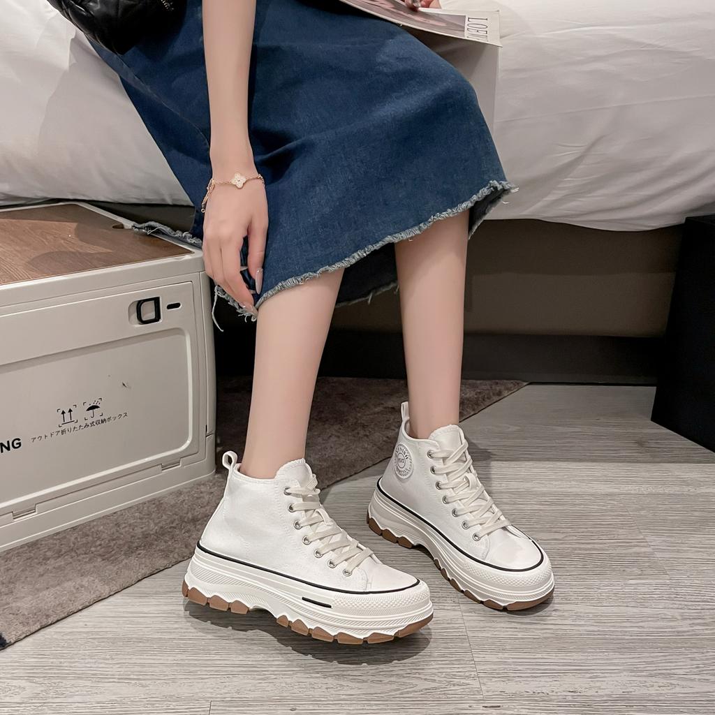 2024 Весна Высокие Кроссовки Из Холста Женские Белые Туфли На Толстой Подошве Женские Повседневные Туфли Из Холста Вулканизированные Туфли Женские