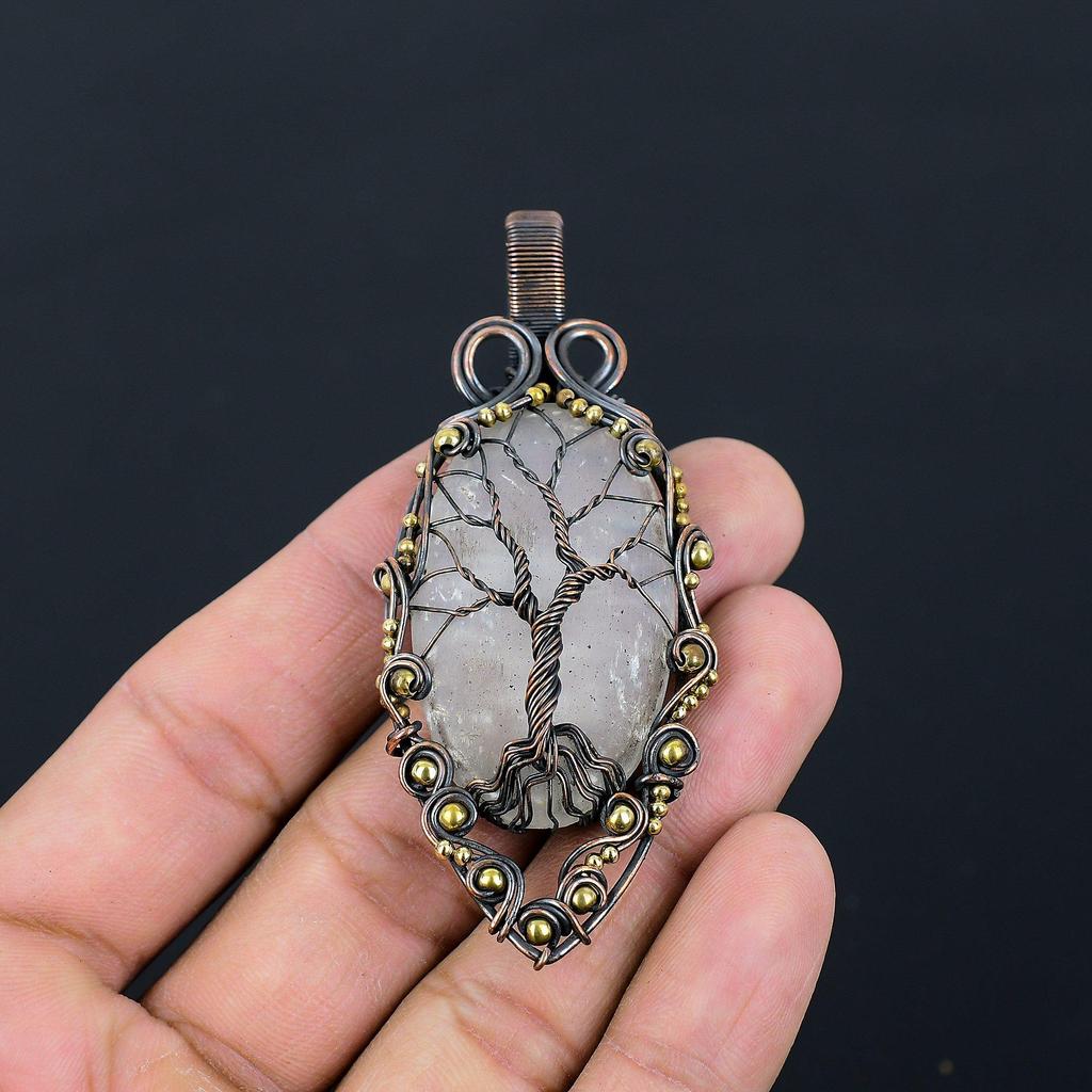 Tree Of Life Selenite Gemstone Pure Copper Wire Wrapped Handmade Pendant Jewelry