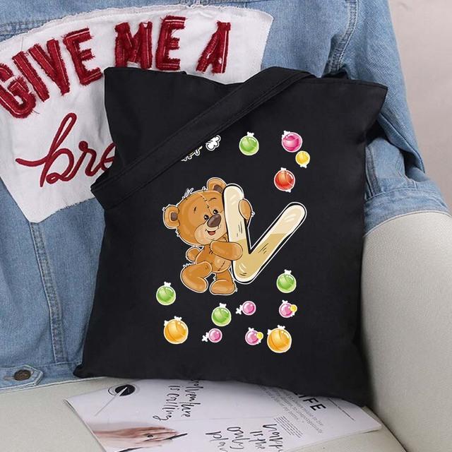 Женская парусиновая сумка-шоппер Harajuku, женская сумка большой вместимости, классическая винтажная сумка на плечо, милая сумка с узором медведя, большая сумка