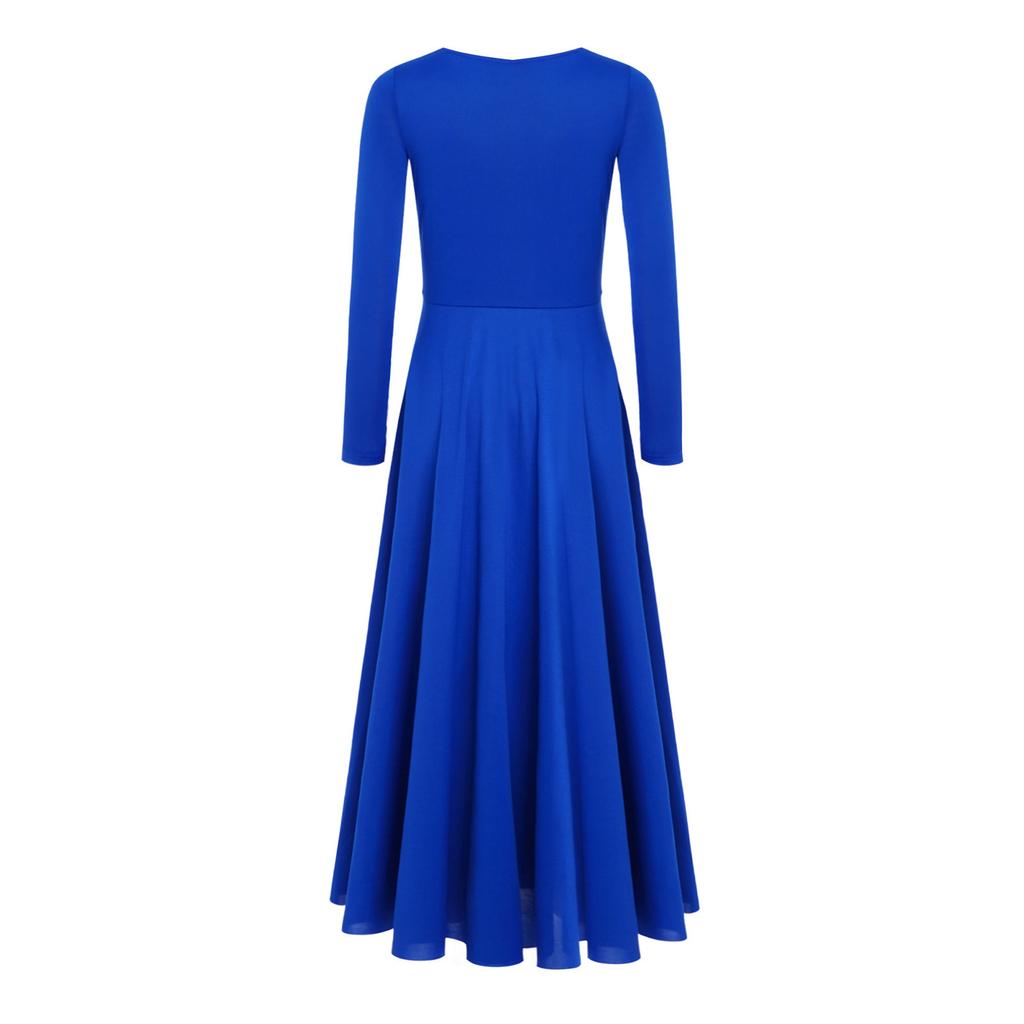 Блестящее платье для церковного хора со стразами для девочек: Макси-платье А-силуэта с круглым вырезом и длинными рукавами для литургического танца