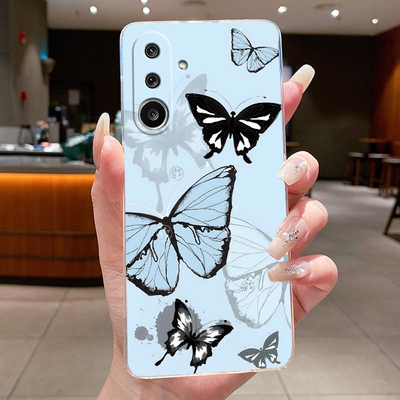 Phone Case For Samsung Galaxy M36 F36 5G Soft Transparent Silicone Flexible TPU Clear Cover Luxury Fashion Butterfly Flower Case