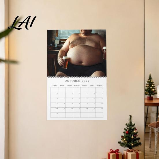 Office Gag Present for Colleagues 2027 Beer Bellies Wall Calendar Funny Men Photo Monthly Planner with Coil Humorous Gift Binding Home Bar