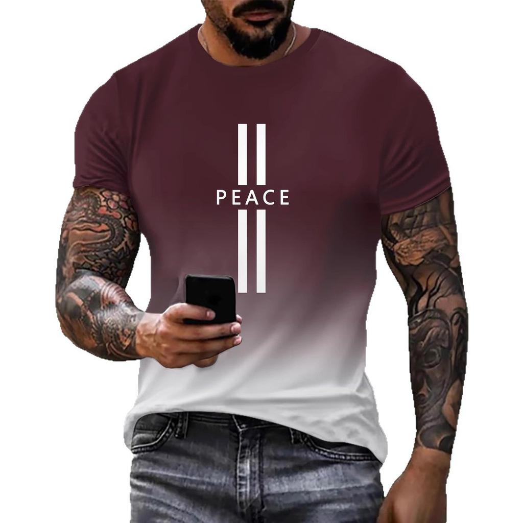 Летний топ с круглым вырезом и 3D-печатью с градиентными буквами, модные повседневные футболки с короткими рукавами для мужчин