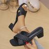 European and American Foreign Trade Cross Belt High Heel Square Head Slippers Women's 2025 New Large Size Woven Belt Thick Heel Fashion Cool Slippers