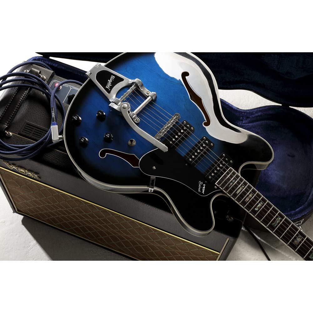 VOX Electric Guitar Bigsby Bridge with 3 Single PUs Bobcat S66 with Bigsby Sapphire Blue Semi-Hollow