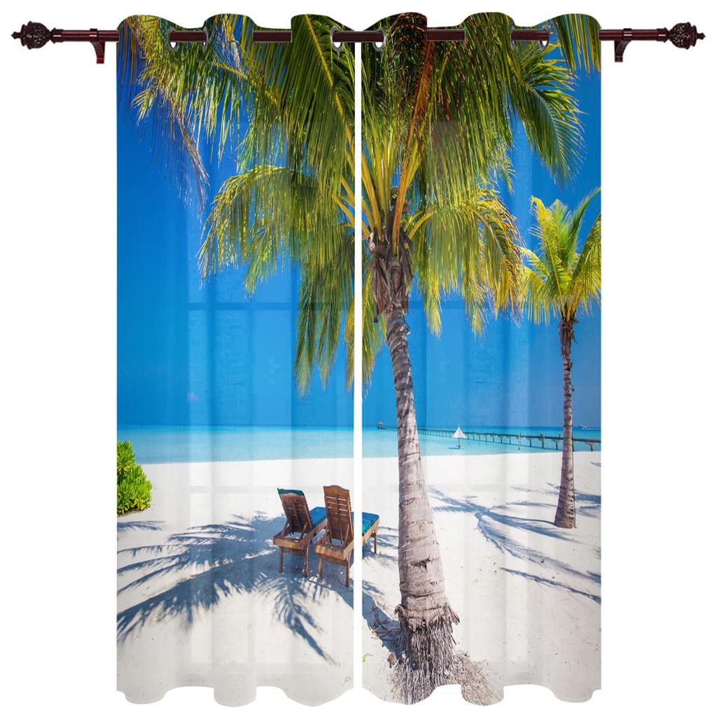 Windows Sea Beach Blue Sky White Clouds Luxury Home Curtains Modern Home Supplies Living Room Bedroom Custom Curtains