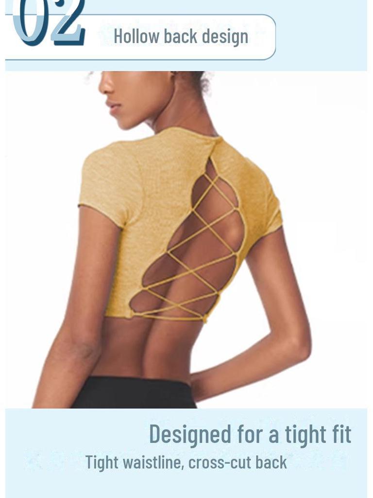 European American Crop Tops: Short Sleeve, Navel-Baring, for Yoga & Running with Pocket & Chest Pads