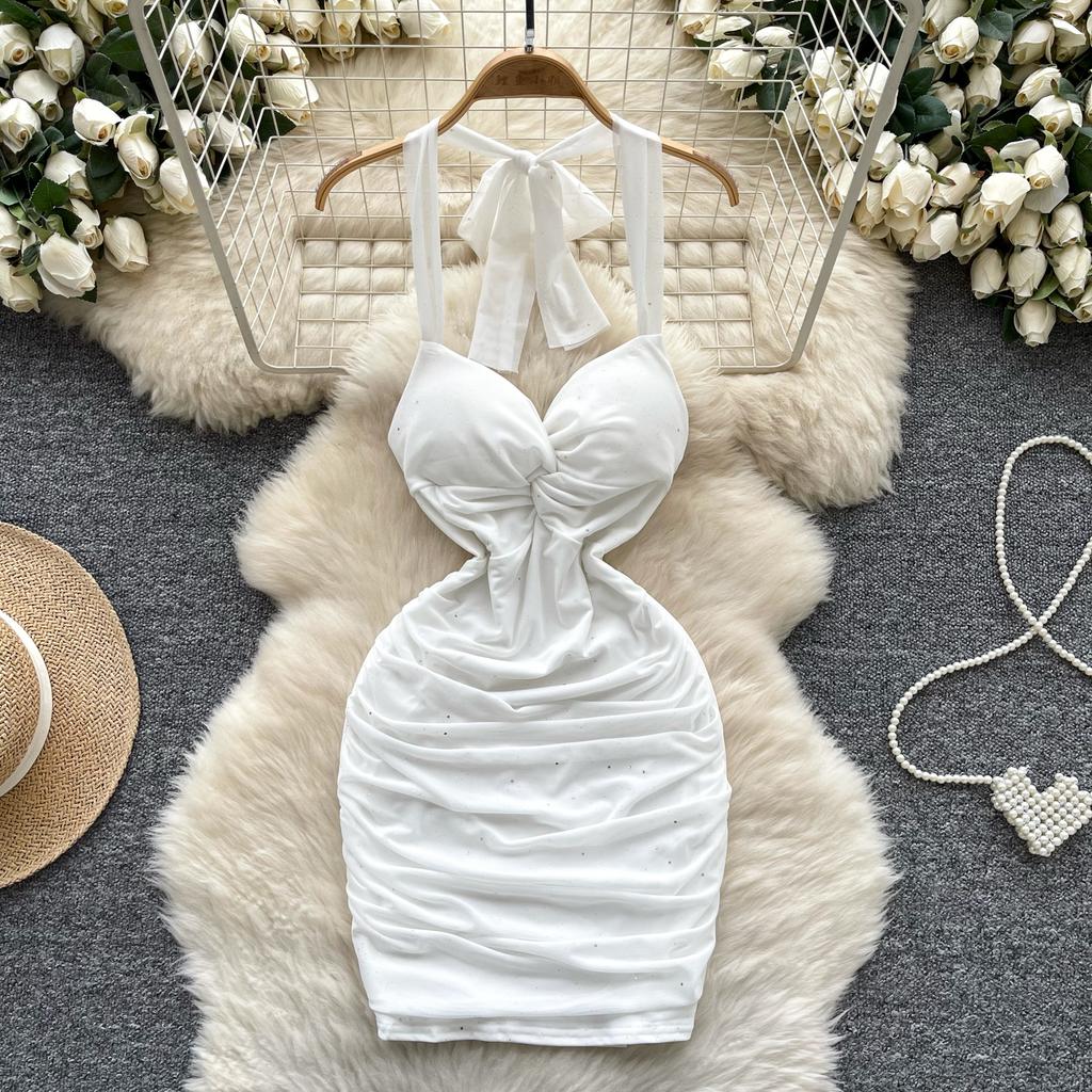 Летние женские сексуальные бретельки через шею с открытой спиной, блестящие, облегающие, мини-короткие, клубные платья для вечеринок