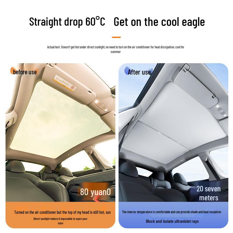 Tesla Model 3 Refresh YL Sunshade: Skyview Sunroof Heat Insulation & Sun Protection.