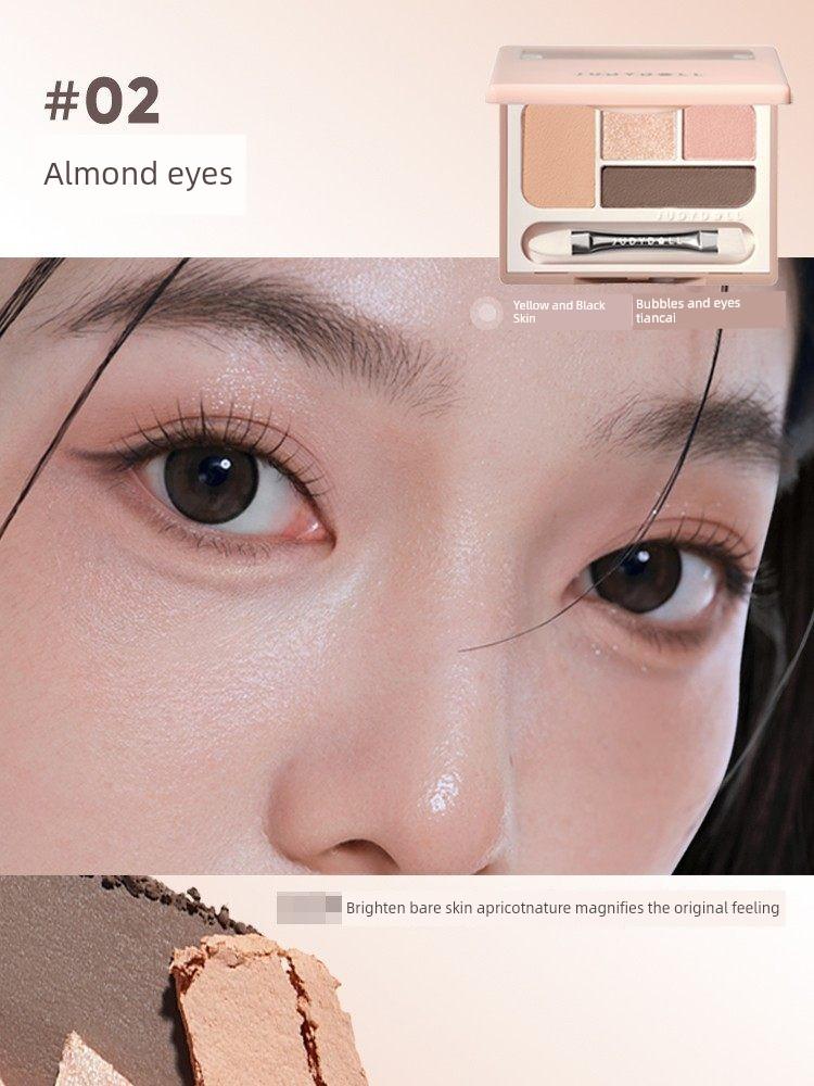 Orange Blossom Matte and Pearlescent Highlighter Palette for Brightening and Contouring, Four-Color Eyeshadow and Eyeliner Palette for Daily Use