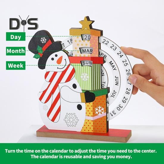 Рождественский вечный календарь, деревянный диск, вечный календарь, ручной вращающийся деревянный блок, настольный календарь для домашнего офиса