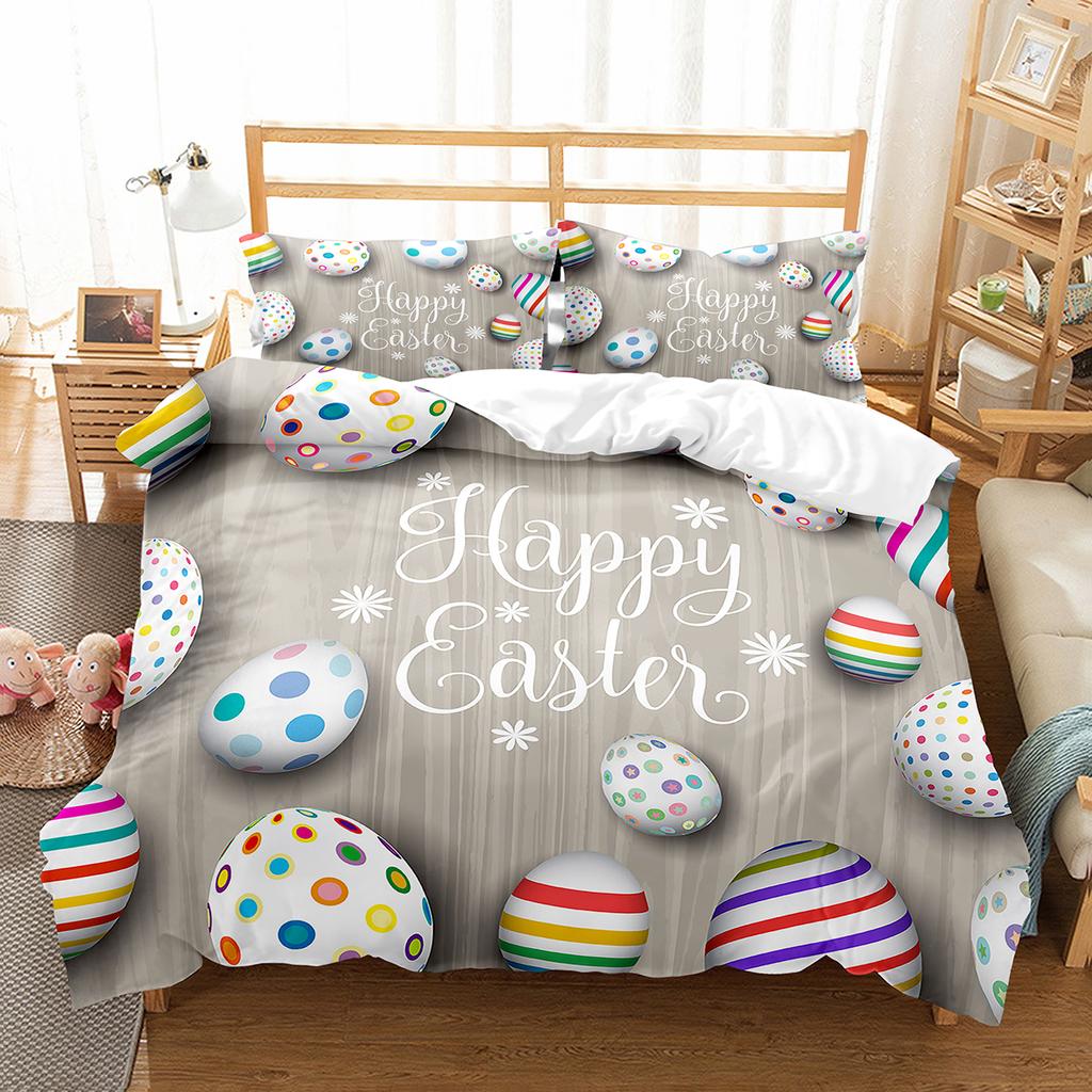 Пододеяльник с рисунком кролика из мультфильма Twin Queen, комплект постельного белья с разноцветными яйцами, микрофибра, цветочное одеяло, покрывало для девочек и мальчиков, пасхальный подарок