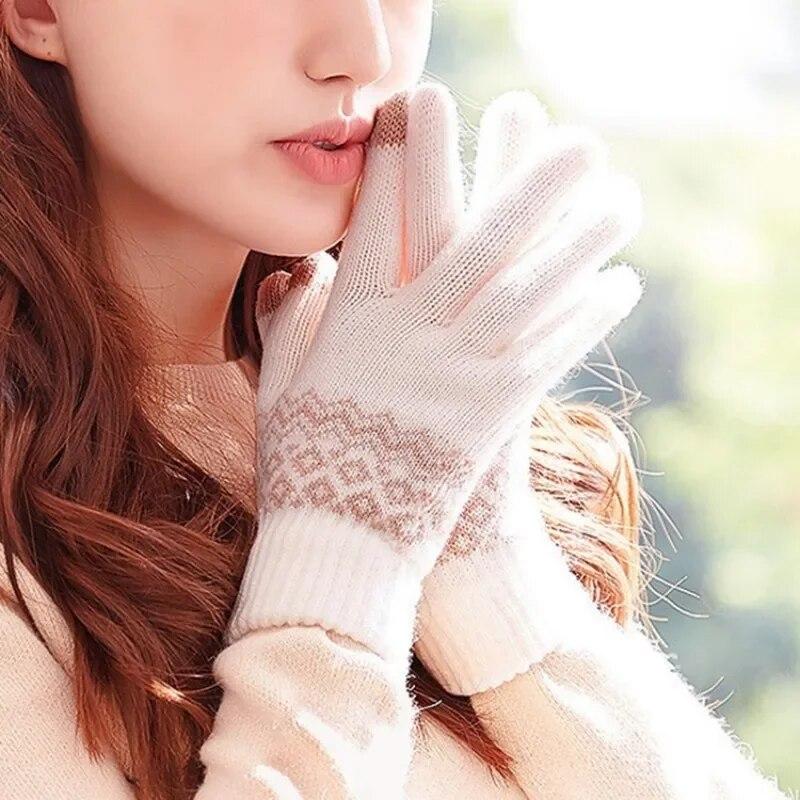 Winter TouchScreen Gloves Women Men Warm Stretch Knit Mittens Imitation Wool Full Finger Guantes Female Crochet Thicken