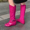 Women's flat-bottomed boots autumn and winter new large-size medium boots solid color versatile casual inner heel boots