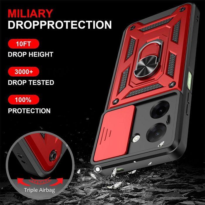 Coque - E.F.CONNECTION - Pour Xiaomi Redmi A5 - Rouge - Antichoc - Avec anneau et cache caméra coulissant