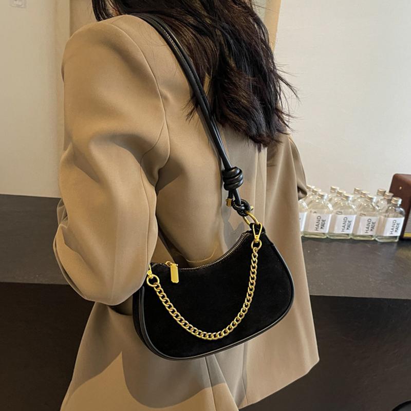 Women's Suede Chain Bags Versatile Zipper Bag Feminine Shoulder Bag Crossbody Bags Vintage Casual