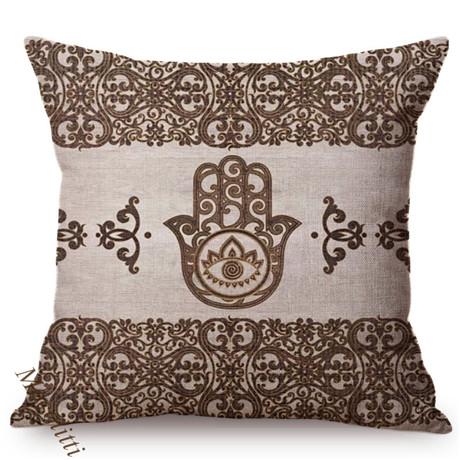 Arabic Fatima Hand Cushion Cover Worship Decoration Hamsa Khamsah Hand Pattern Print Cotton Linen Sofa Pillowcase Cojines Kussen