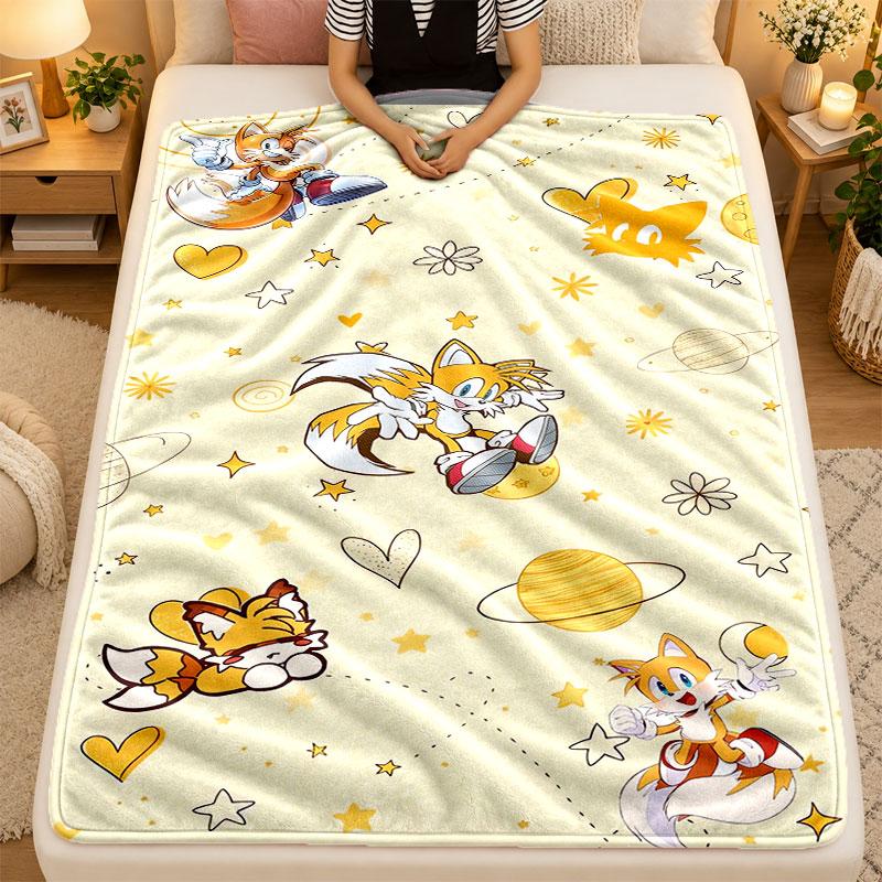 Flannel BlanketMiles Tails Prower Warm Soft Throw Blanket for Indoor Sofa Bed Living Room Use