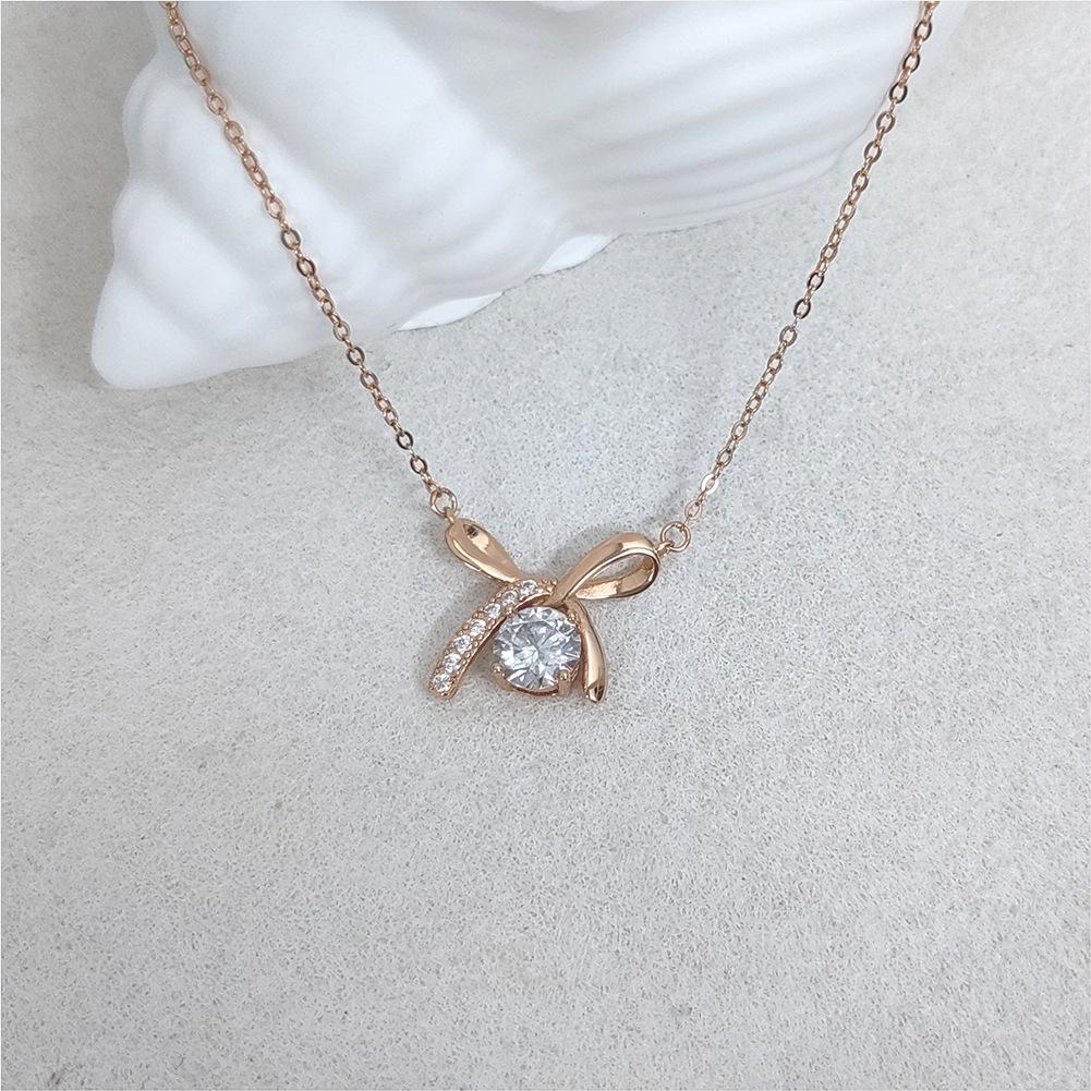 Серебряный кулон-бант S925, женское простое роскошное колье-цепочка на ключицу с цирконами