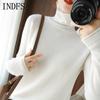 INDFS Women's Fashion Casual Fall Winter Solid Color Print Long Sleeve High Neck Sweaters