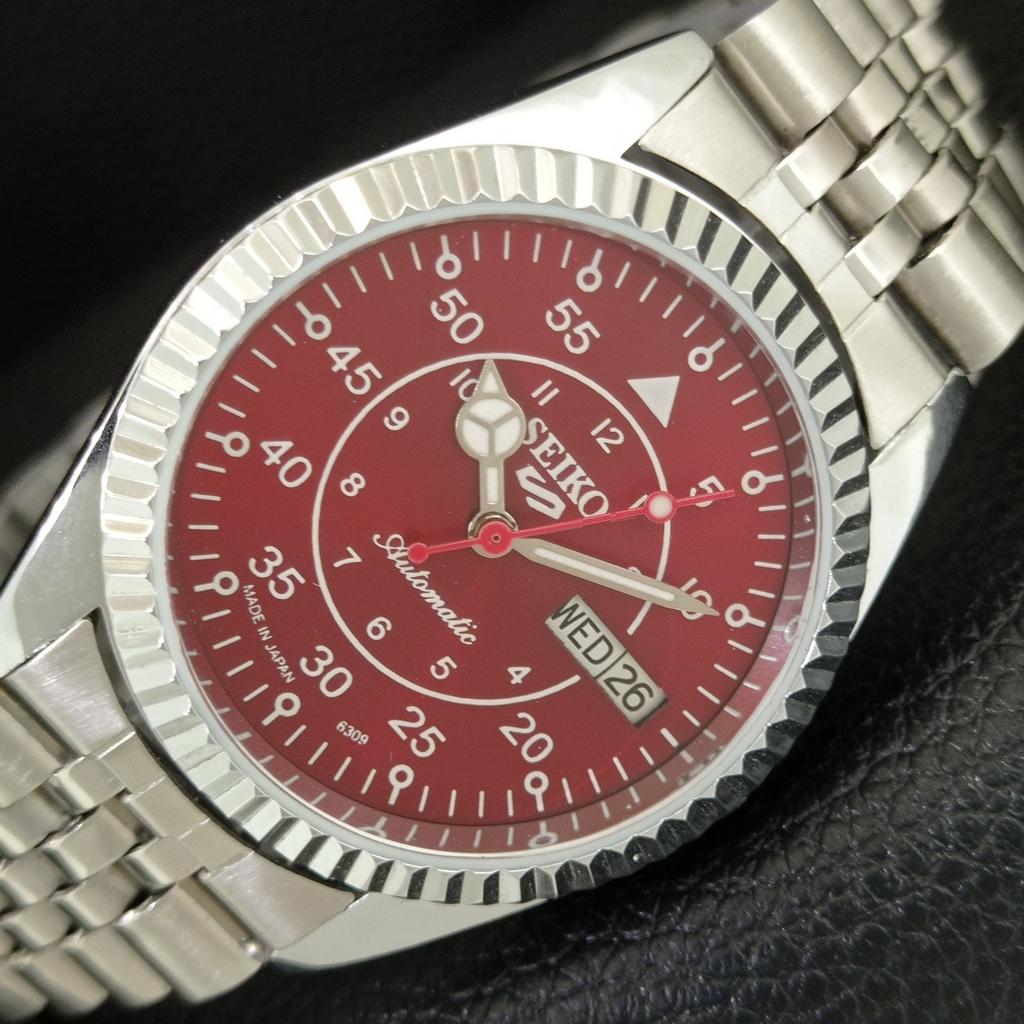 ВИНТАЖНЫЕ АВТОМАТИЧЕСКИЕ SEIKO 5 6309A ВОССТАНОВЛЕННЫЕ ЯПОНСКИЕ МУЖСКИЕ ЧАСЫ С КРАСНЫМ ЦИФЕРБЛАТОМ a444694-1