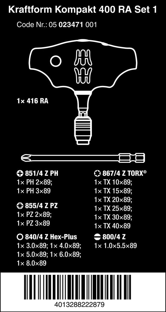 WERA набор бит с трещоткой 023471 17 предметов Т-образный набор,