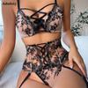 Женское сексуальное нижнее белье Изысканная вышивка Перспективное кружево Эротическое белье Корсет Пояс Высококачественный комплект с бюстгальтером