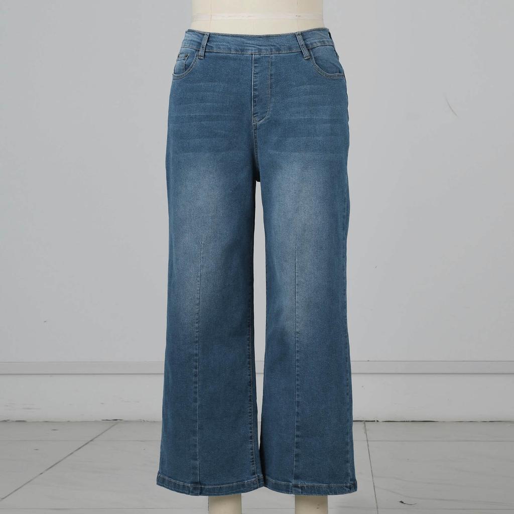 Женские джинсы со швами спереди, широкие джинсы с эластичной резинкой на талии, расклешенные джинсы из денима с высокой талией, удлинённые джинсы-клеш