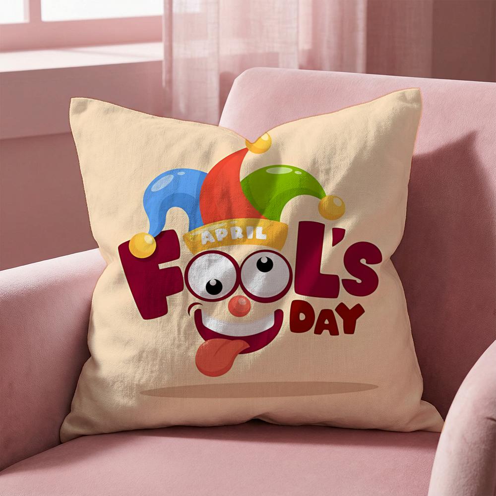 Holiday April Fools Day Cushion Cover MultiScene Pillow Cover for Home Car Reversible Soft Durable for Daily Use