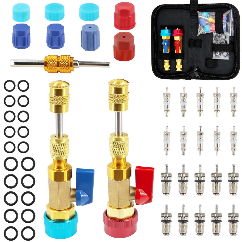 URMECCH R134A Valve Core Tool Kit for Refrigerant Air Conditioner System, High Low Pressure Valve Core Quick Remover Installer,