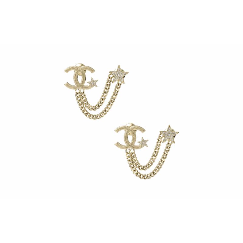Chanel Двойная С Металлическая Звезда Со Стразами Кисточка Хрустальная Брошь Женская Золотая