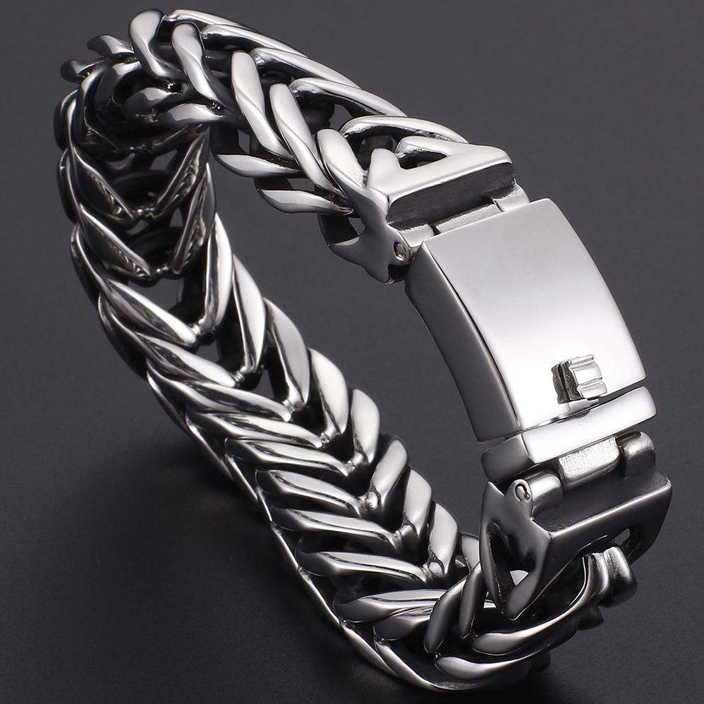 Men's 17MM Width V Shaped Double Layer Chain Bracelet for Men Polished Stainless Steel Bracelets Man Hip-Hop Party Jewelry Gifts