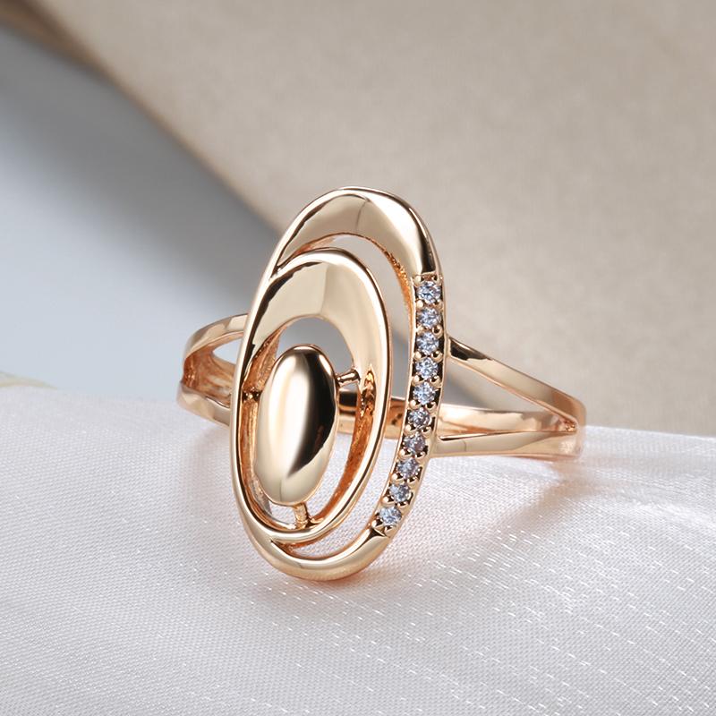 Unusual  Rose Gold Rings Daily Women Fine Jewelry Minimalist Geometry Natural Zircon Ring Fashion Jewelry