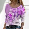 Модная женская футболка с градиентным цветочным принтом, топ большого размера, футболки с длинными рукавами в стиле Харадзюку, уличный великолепный женский пуловер с v-образным вырезом