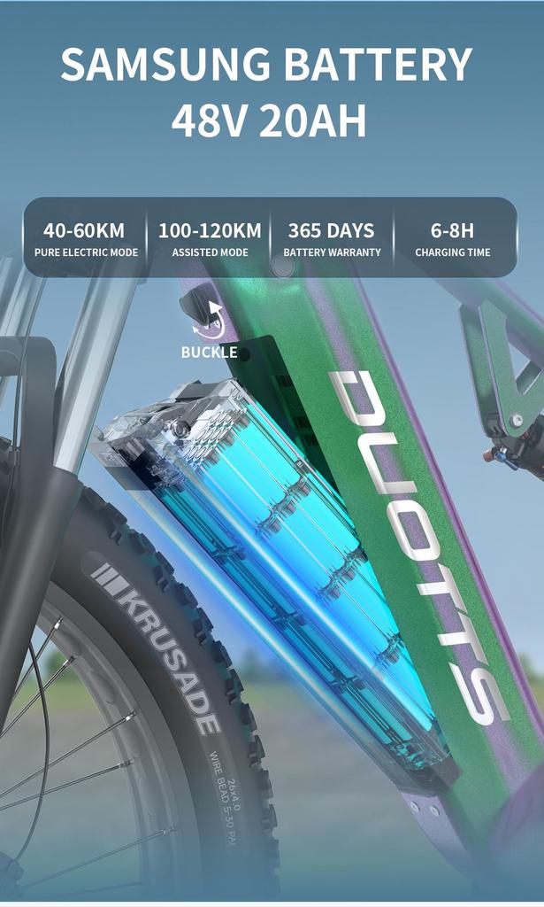 DUOTTS E26 Electric Bike: 120KM Long-Range, 80NM Torque, 26" Alloy Frame, IPX4 Waterproof, Adjustable Speed