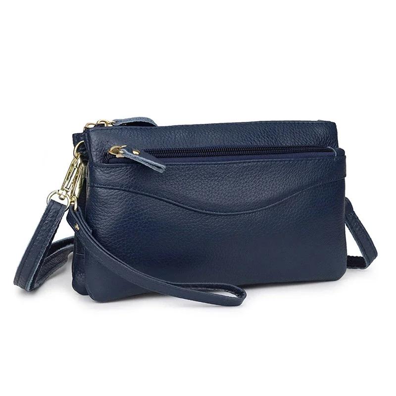 Genuine Leather Women Crossbody Bag Small Shoulder Handbags Casual Wristlet Clutch Purse Large Capacity Messenger Bags for Women