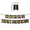 Black Gold Happy New Year Banner New Year'S Eve Party Arrangement Fireworks Cheers Banner Latte Custom