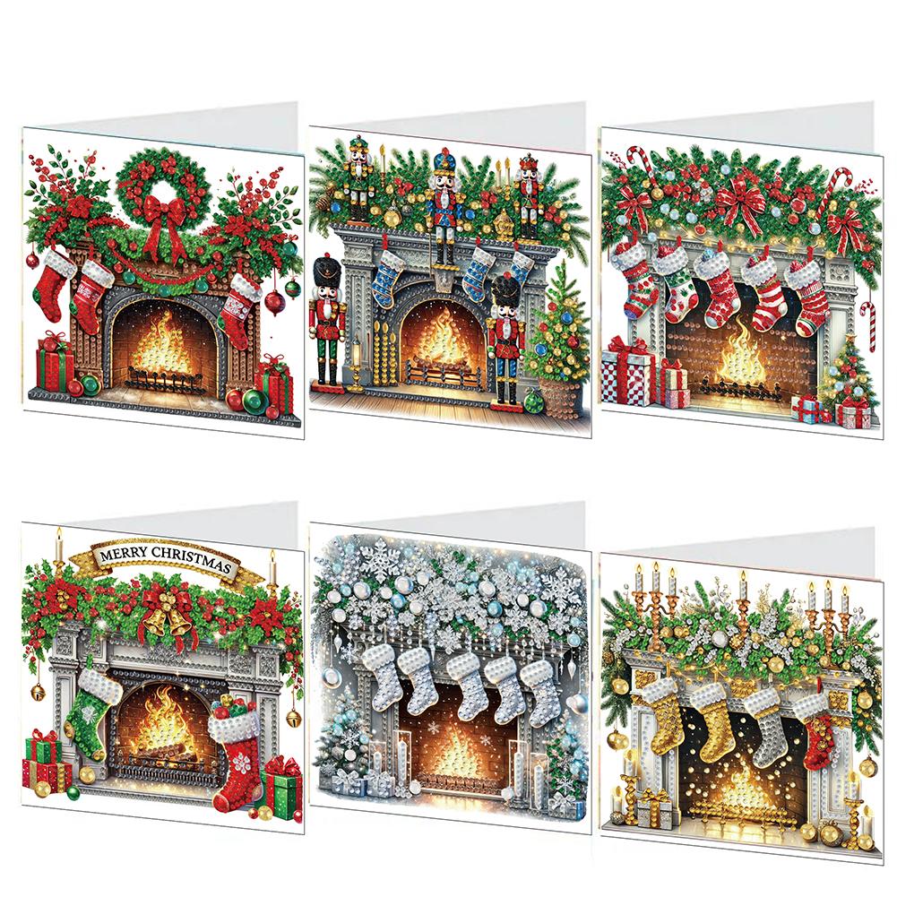 6Pcs DIY Diamond Painting Greeting Card Set Xmas Floral Pattern Diamond Art Handmade Cards Thank You Cards and Holiday Blessings