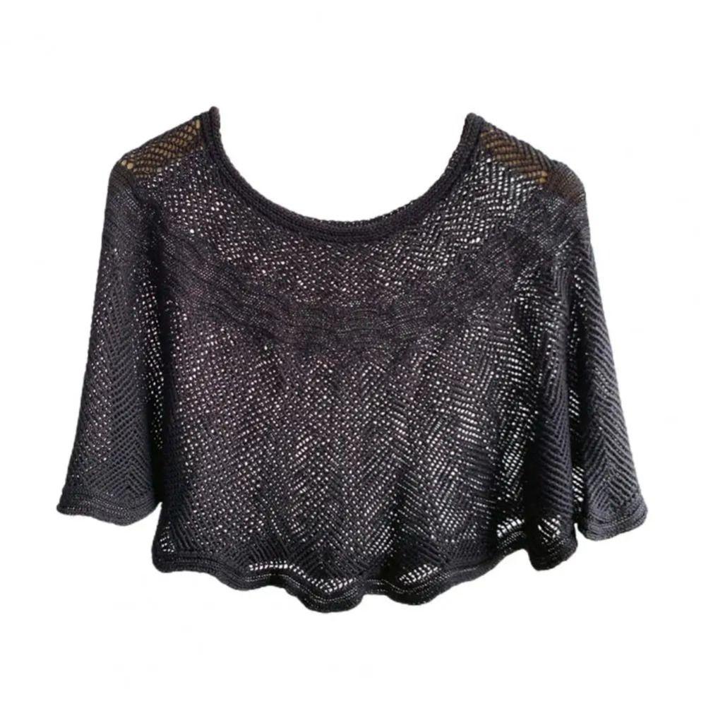 Breathable Knitted Shawl Solid Color Sunscreen Blouse Pullover Neck Guard Cloak Scarf Spring