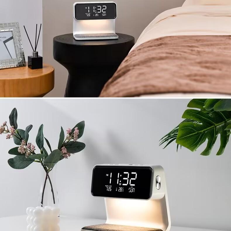 Creative 3 In 1 Bedside Lamp Wireless Charging LCD Screen Alarm Clock Wireless Phone Charger For Iphone Wireless Charger Pad Stand