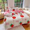 Cartoon Strawberry Duvet Cover Super Soft Kawaii Fluffy Bedding Set Reversible Flannel Plush Comforter Cover with 2 Pillowcase