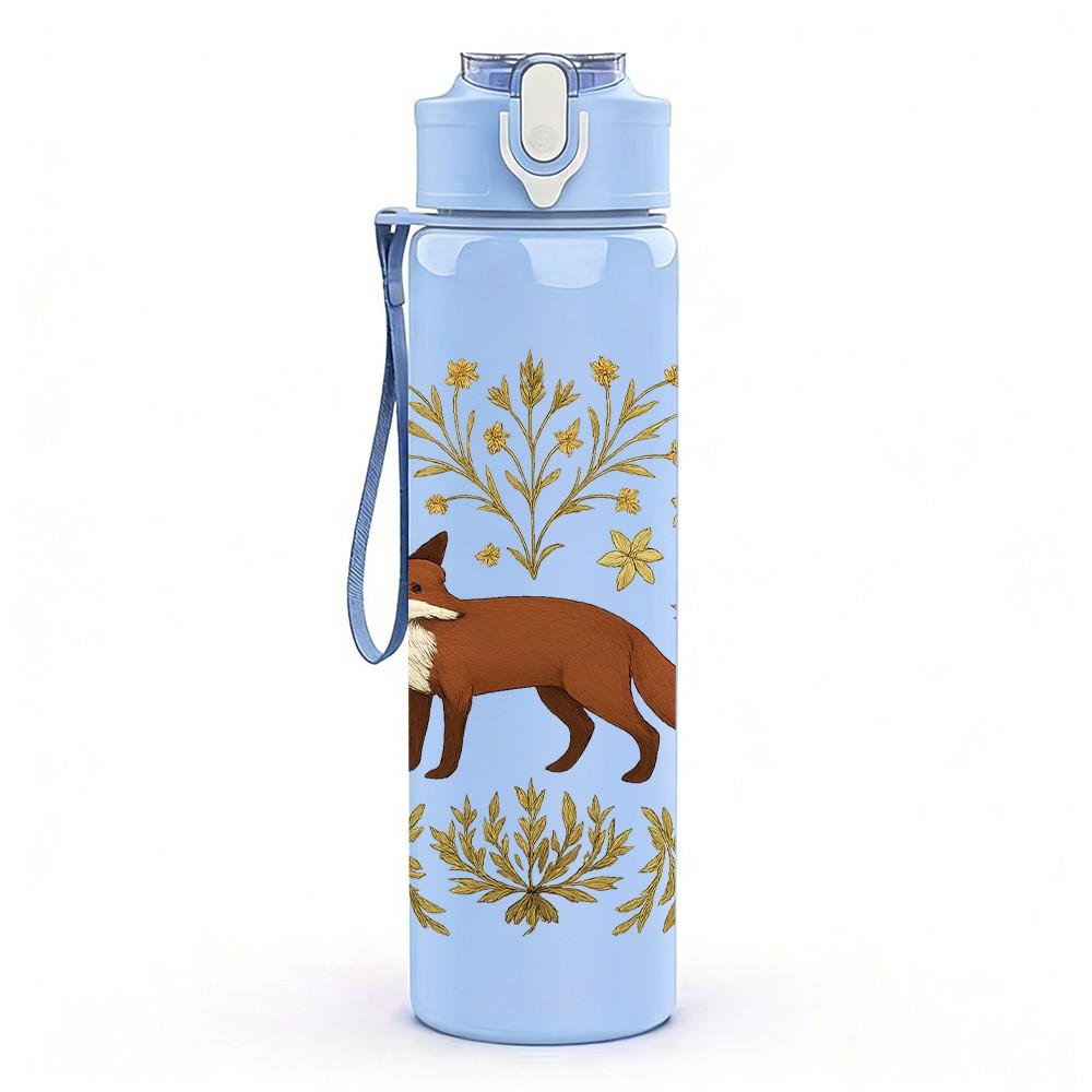 1PC Autumn Bush Fox Illustration 750ml Color Plastic Sports Water Bottle Leakproof Flip Straw Lid Suitable for Sports Office Home Use